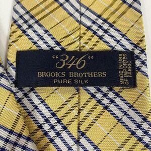 346 Brooks Brothers Pure Silk Neck Tie Yellow Blue Plaid Office